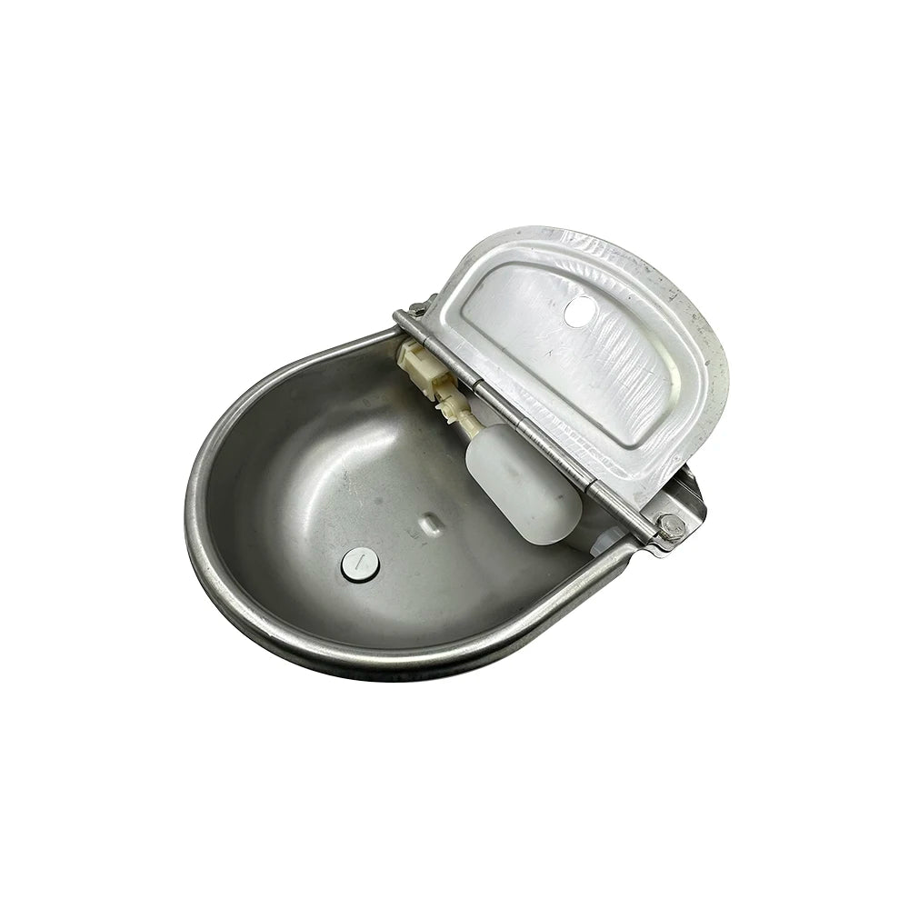 Stainless steel automatic water dispenser bowl with a hinged lid for livestock