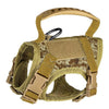 A tan mesh cat harness with adjustable straps and a padded chest area.