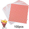 A stack of 100 sheets of red and white checkerboard oil-proof sandwich wrapping paper.