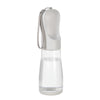 A clear glass and silicone dispenser for portable pet water and food.