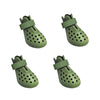 Four olive green waterproof silicone pet rain boots for dogs shown from different angles