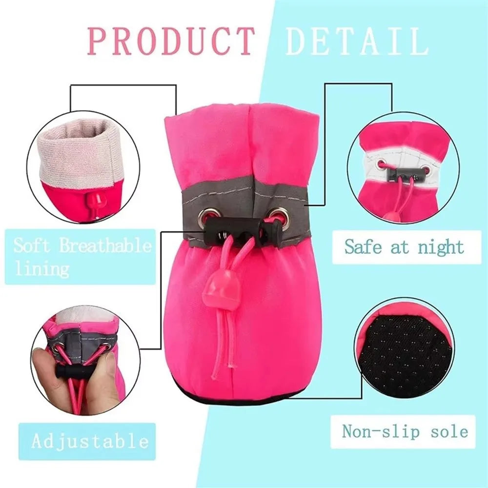 Pink cozy anti-slip dog booties with adjustable strap and soft breathable lining