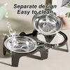 Stainless steel double pet bowl with anti-tip design being washed.