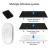 Diagram showing a multiple filtration system for pet water fountains, including filters that capture hair and debris, keep wa