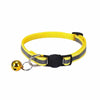 Yellow reflective pet collar with a black adjustable head buckle and gold-colored keyring.