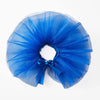 A bright blue tulle tutu dress for a small dog, displayed flat.