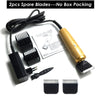 Two spare blades and a corded electric hair clipper for pets, packaged without a box.