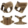 A set of tan durable dog harness and leash for training and walking, shown in multiple views.
