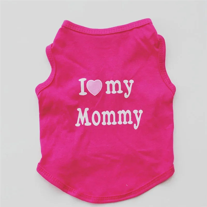 Pink vest for a pet featuring the text I love my Mommy