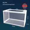 White aquarium fish breeding isolation box with a mesh top and bottom, featuring suction cups.