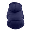 A dark navy blue cozy pet hooded sweatshirt for dogs.
