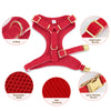 Red breathable mesh dog harness collar and leash set with adjustment buckles