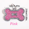 Pink bone-shaped dog ID tag with glitter finish, measuring 4cm/1.57in.