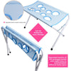 A light blue pet grooming hammock for dog and cat restraint shown in both unfolded and folded forms.