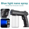 Schwarz-blaues Nano-Spraygerät und eine klare Flasche für Nebelausstoß.