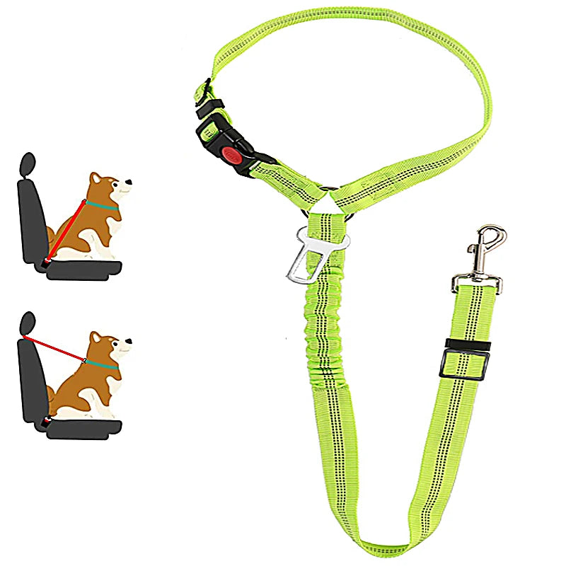 Arnés ajustable de color verde lima brillante para perros y gatitos, mostrado con un modelo de perro.