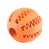 An orange durable chew ball with ridges designed for dogs and cats.