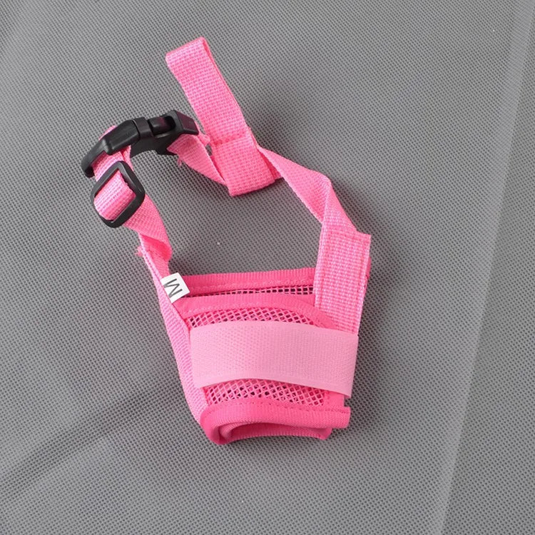 Pink adjustable breathable dog muzzle with soft padding and black strap