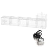 A clear plastic external aquarium filter unit with multiple compartments and an attached power cord.