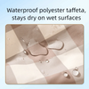 Close-up of waterproof polyester taffeta fabric with water droplets on a checkered pattern.