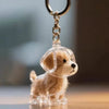 Clé-pendant figurine de chien en plastique transparent avec boucle et petite figurine de chien.