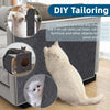 A white cat is shown using a self-adhesive pad protector for a cat tree or furniture.