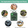 A green ultrasonic anti-barking device is shown with various dog types and places listed as not applicable.