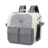 A light beige and gray ventilated backpack designed as a cat carrier with adjustable straps.