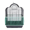 A black mesh bird cage cover with a green breathable nylon base and top.