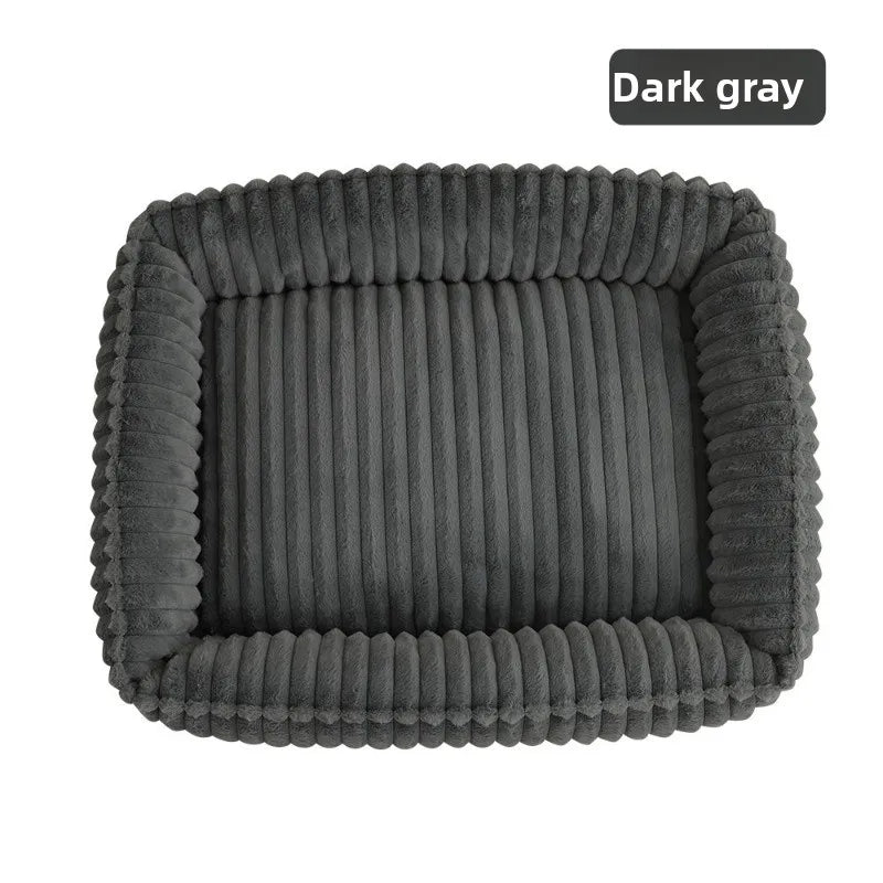 Lit en peluche à côtes gris foncé pour chiens et chats