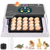 Incubateur automatique noir avec plusieurs plateaux d'œufs et de petits poussins.