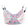 A pink and blue fluffy pet hammock with hanging loops for small animals