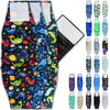 A collection of colorful washable belly straps for male dogs in various patterns and colors.