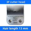 A close-up view of a 3F cutter head with 13mm hair length, featuring sharp, parallel blades.