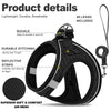 Harnais pour animaux noir ajustable avec coutures durables, bandes réfléchissantes et maille d'air pour le confort.