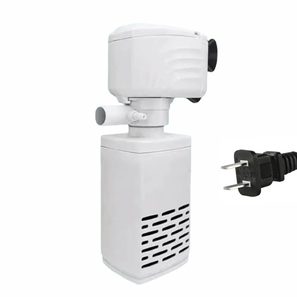 A white 3-in-1 aquarium water circulation pump with a threaded output fitting.