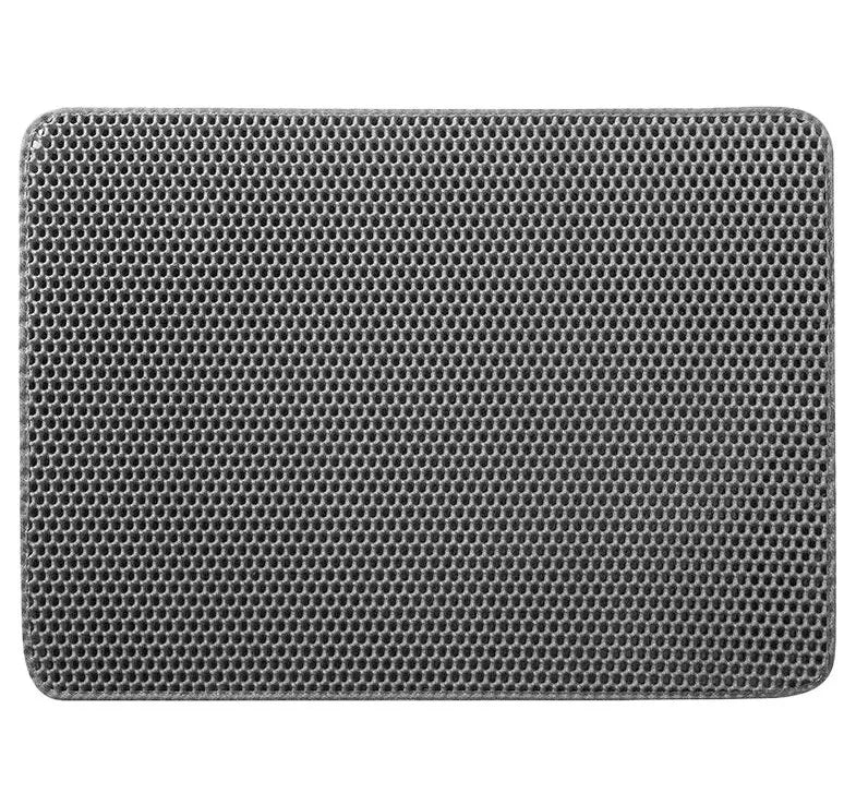 A square, dark gray, perforated cat litter mat with an anti-slip base.