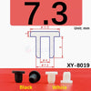 A set of silicone rubber hole plugs in black and white, with a diagram showing dimensions for the XY-8019 product.