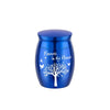 Urne souvenir en aluminium bleu brillant avec les mots Forever in My Heart gravés.