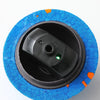 A blue chew ball with a black mechanism showing three modes of operation for pet entertainment.
