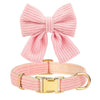 Pink knitted dog harness collar and leash set with a bowknot