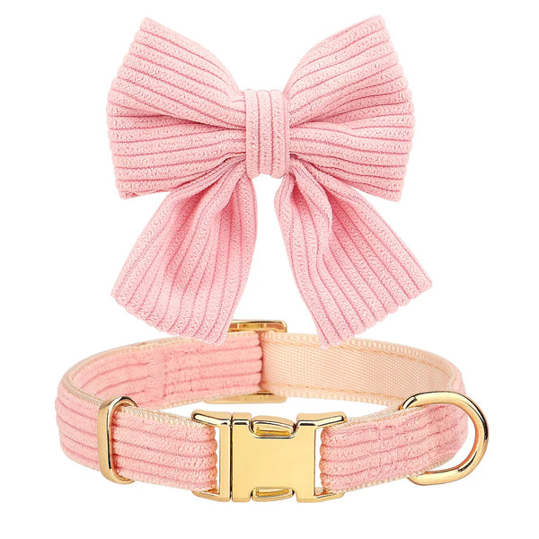 Pink knitted dog harness collar and leash set with a bowknot