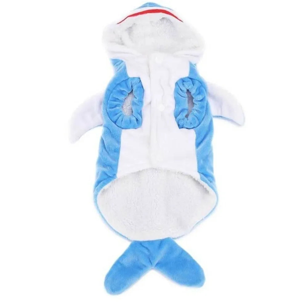 Costume de cosplay de requin pour chien en polaire blanc et bleu