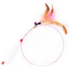 A pink feather wand with a bell and light is shown against a white background.