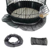 A black breathable nylon mesh bird cage cover with a circular frame and a separate flexible mesh piece.