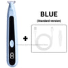 Blaues Standardmodell eines Haartrimmers für Haustiere mit LED-Licht und Ladekabel