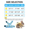 Size selection chart for an adjustable mesh rabbit harness showing sizes S, M, and L with corresponding measurements.