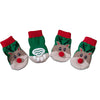 A pack of four anti-scratch cotton pet socks designed for small dogs and cats, featuring a festive reindeer design.