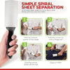 A guide showing how to use a simple spiral sheet separation tool for lint rolling