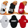 A collection of five cozy fleece dog hoodies in gray, black, and red, shown on dogs.